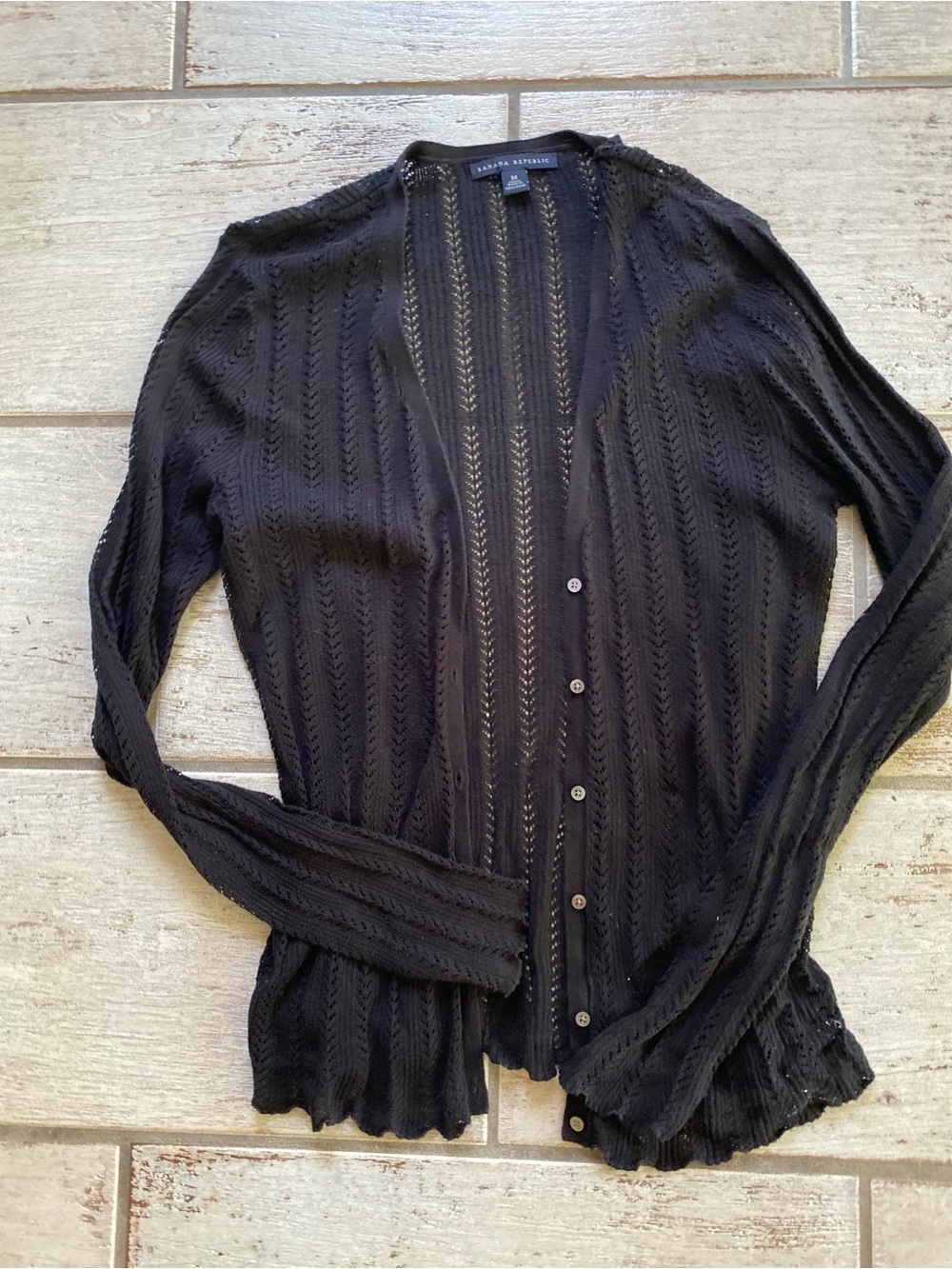 Banana Republic Black Open-Weave Button Front Cardigan Size M